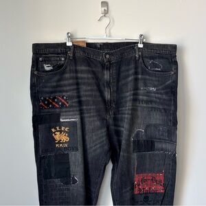 NWT Polo Ralph Lauren Varick Slim Straight Jeans Size 48B Patchwork Repaired